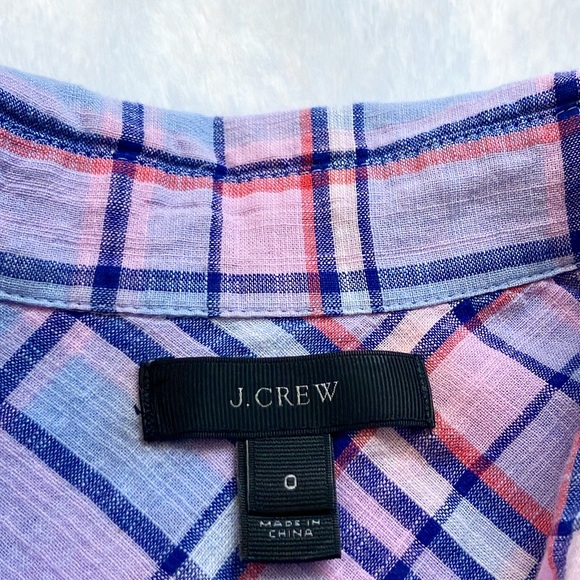 Like New J. Crew Purple Lilac Plaid Gathered Button Up Popover Shirt Top Size 0 - Picture 7 of 8